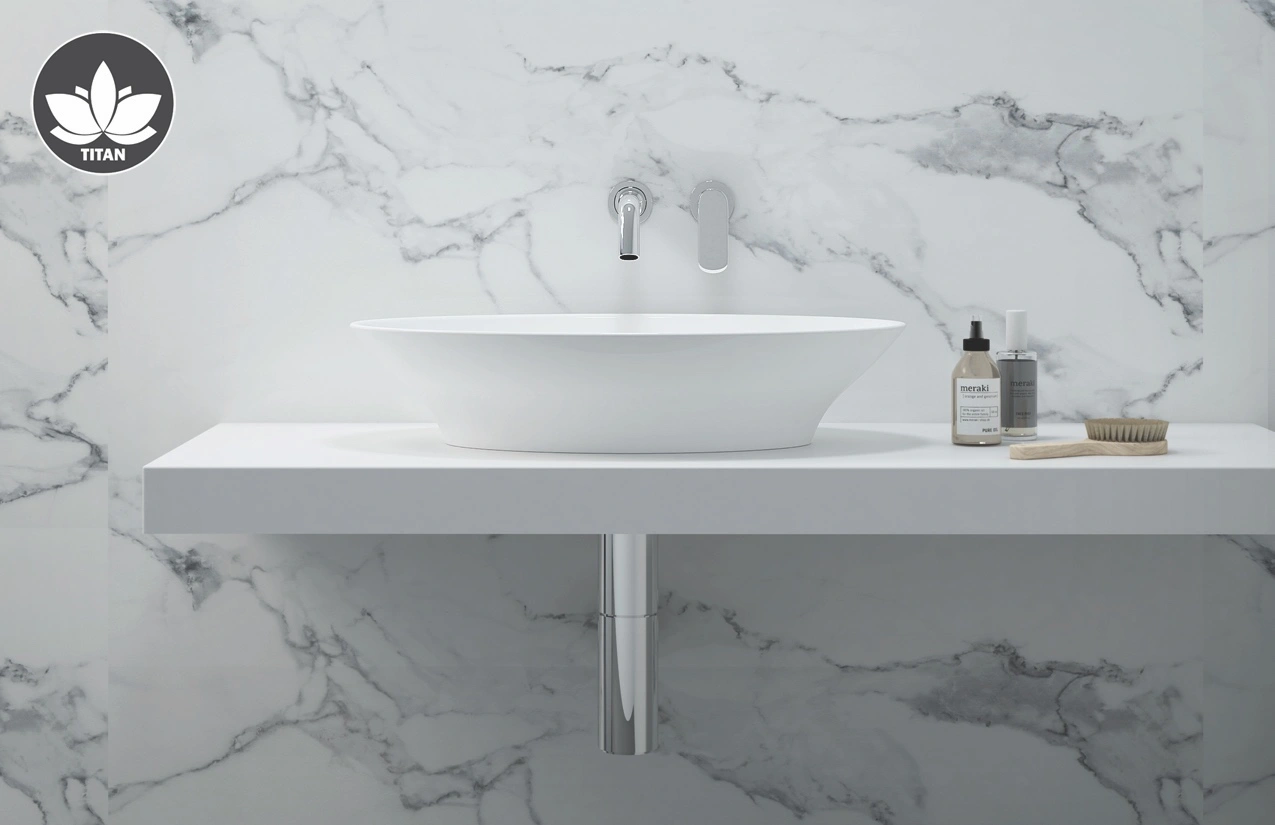 Washbasin TITAN Oval - countertop / White glossy
