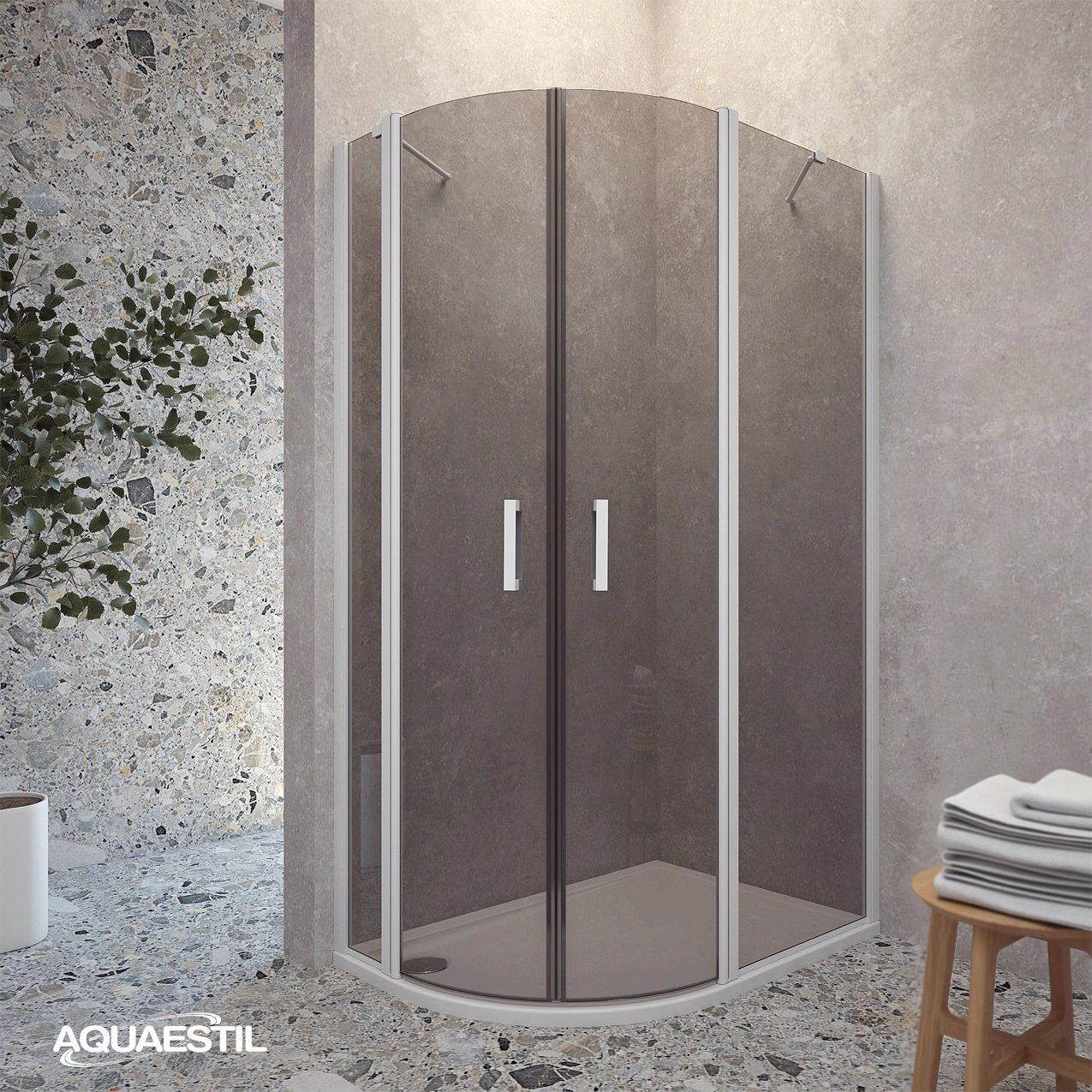 Mars semicircolare asimmetrico / profili bianchi / vetro grigio