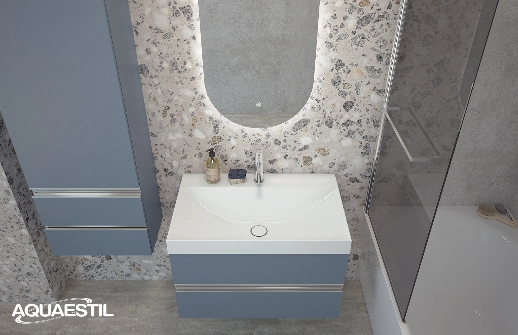 Vanity unit LYRA 80 / Column cabinet LYRA 50x140 / misty blue