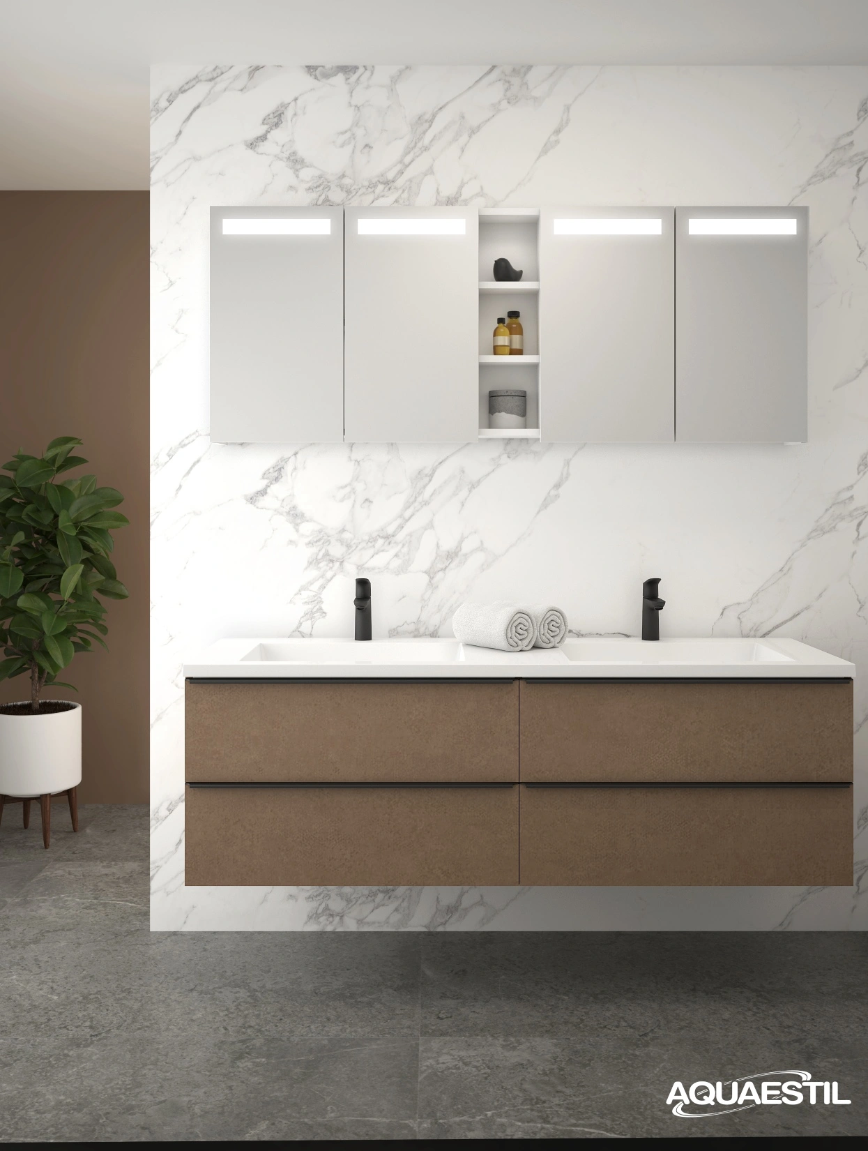 Vanity unit GRANDE 160 / Bronze / black handles + GRANDE Plus 160