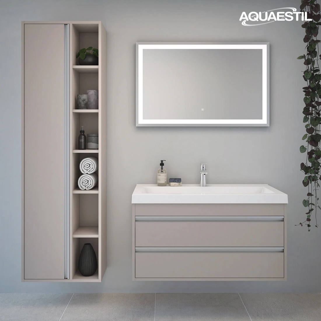 CONNECT / composizione IV / grey stone / maniglie argento / 100+55 cm
