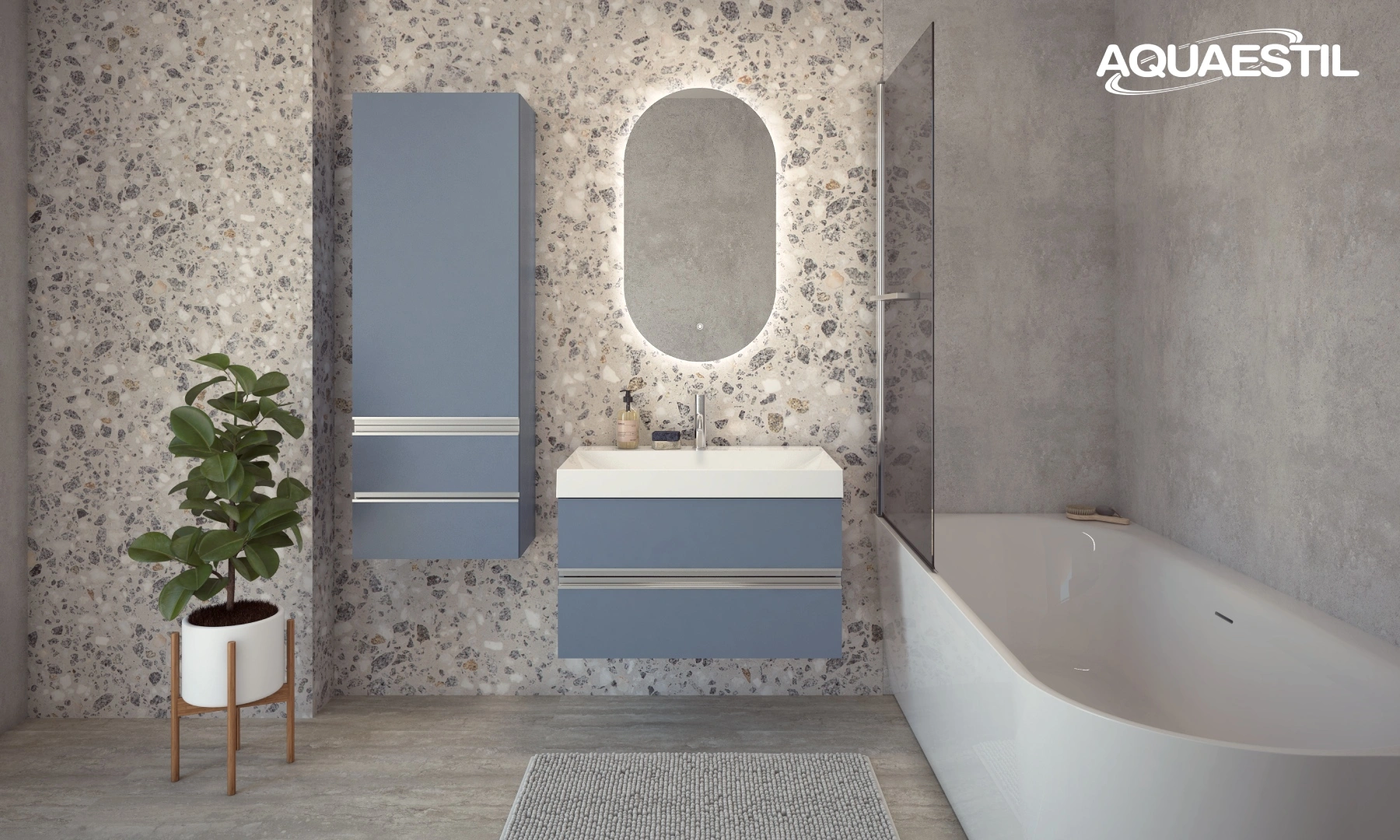 Vanity unit LYRA 80 / Column cabinet LYRA 50x140 / misty blue