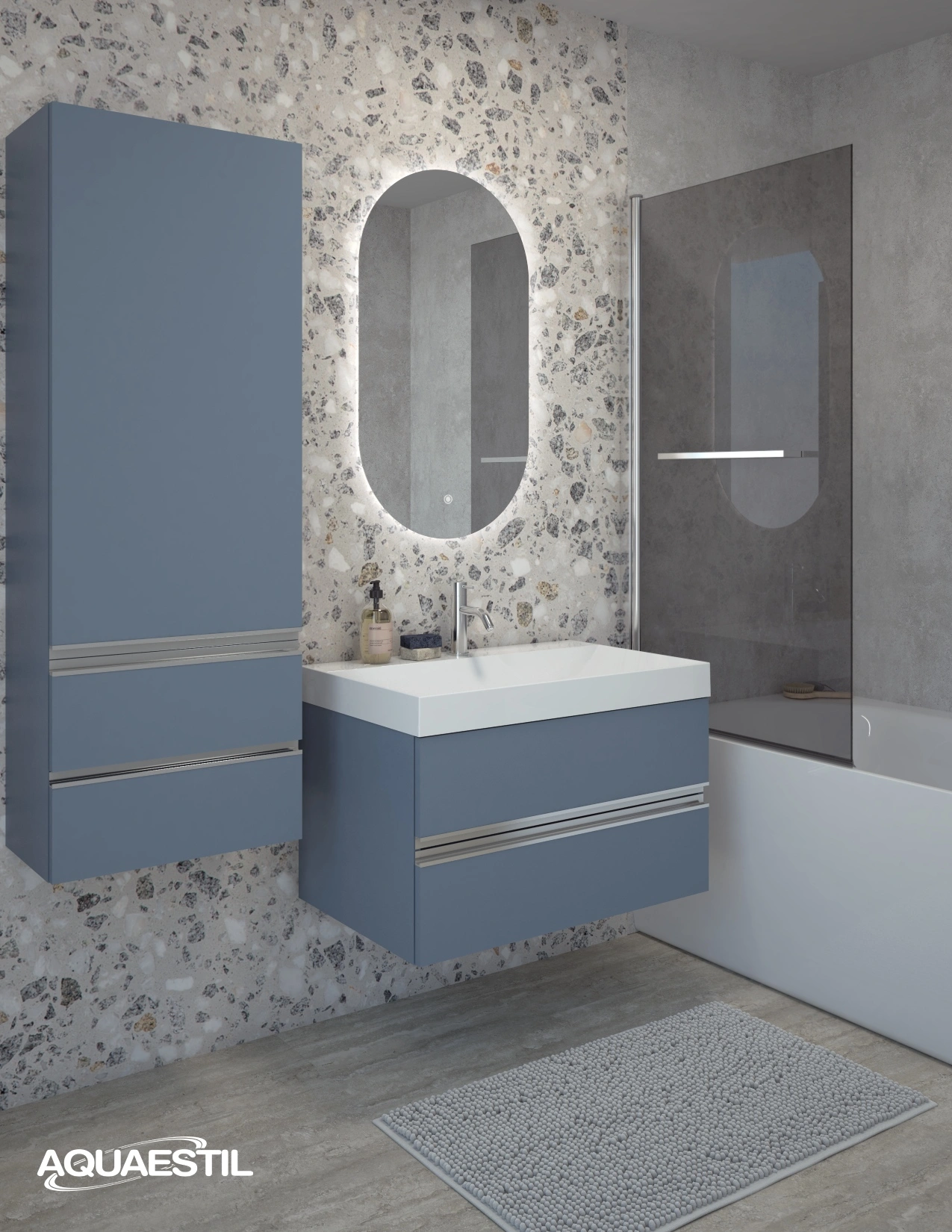 Vanity unit LYRA 80 / Column cabinet LYRA 50x140 / misty blue