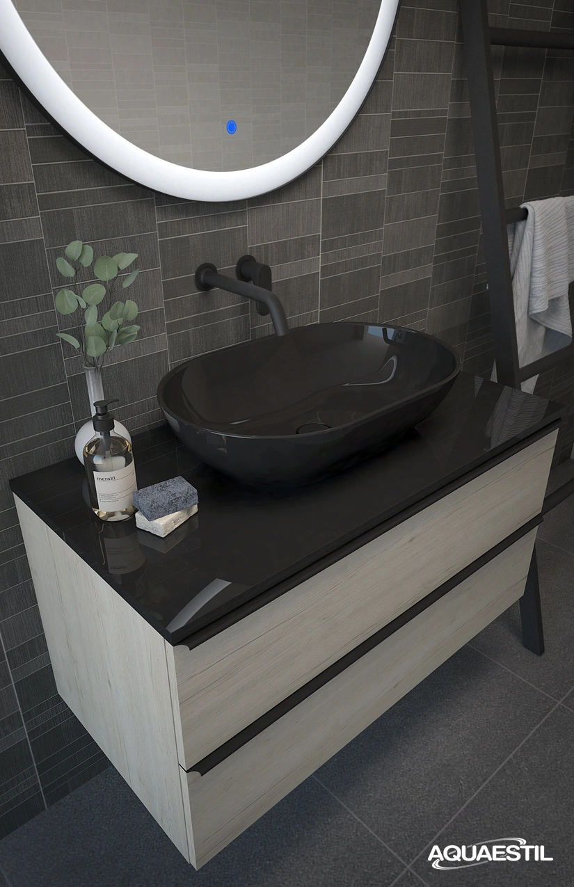 Grande Black TOP s Titan long round umivalnikom v črni barvi