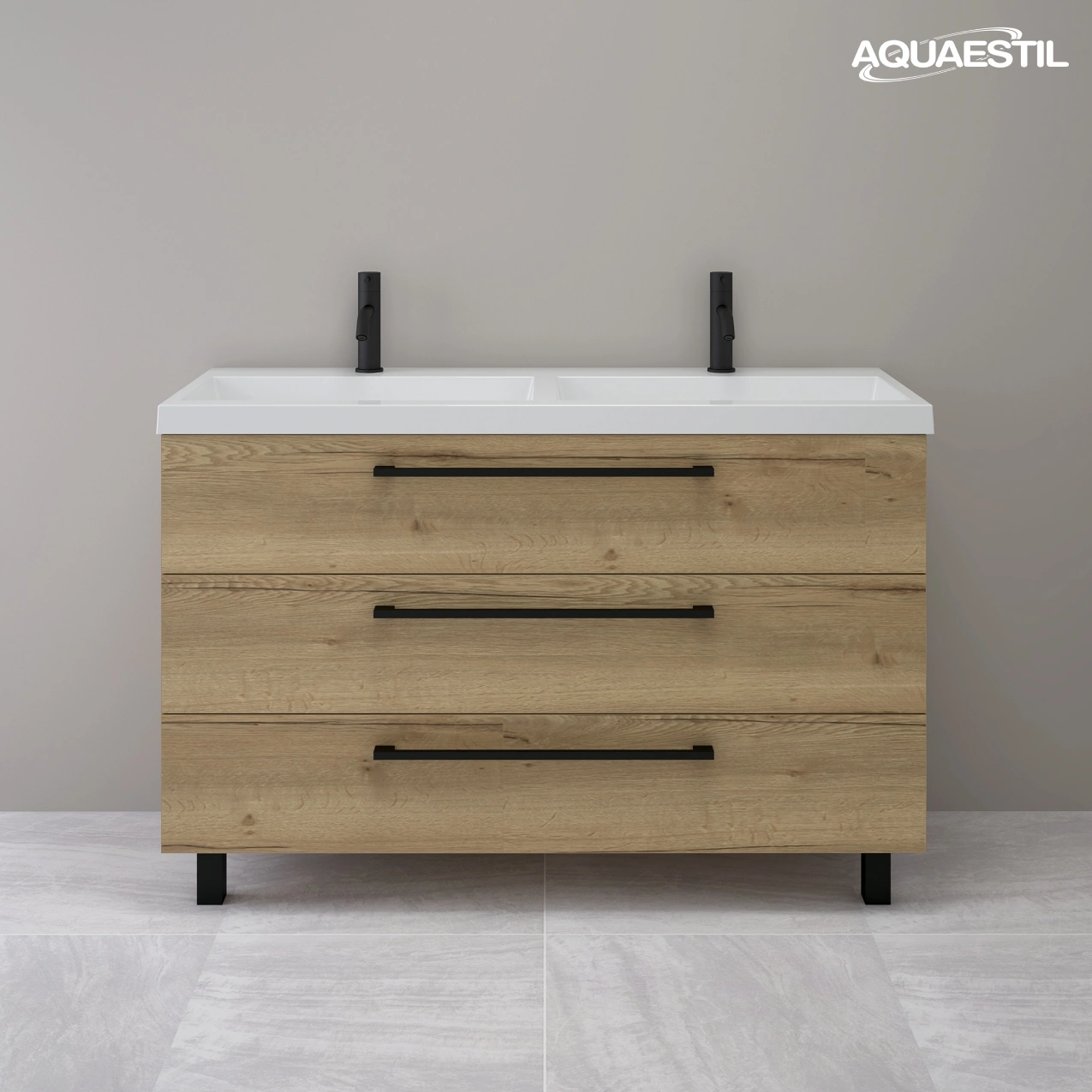 ASTRA 120 / Halifax Eiche natur / schwarze matte Griffe