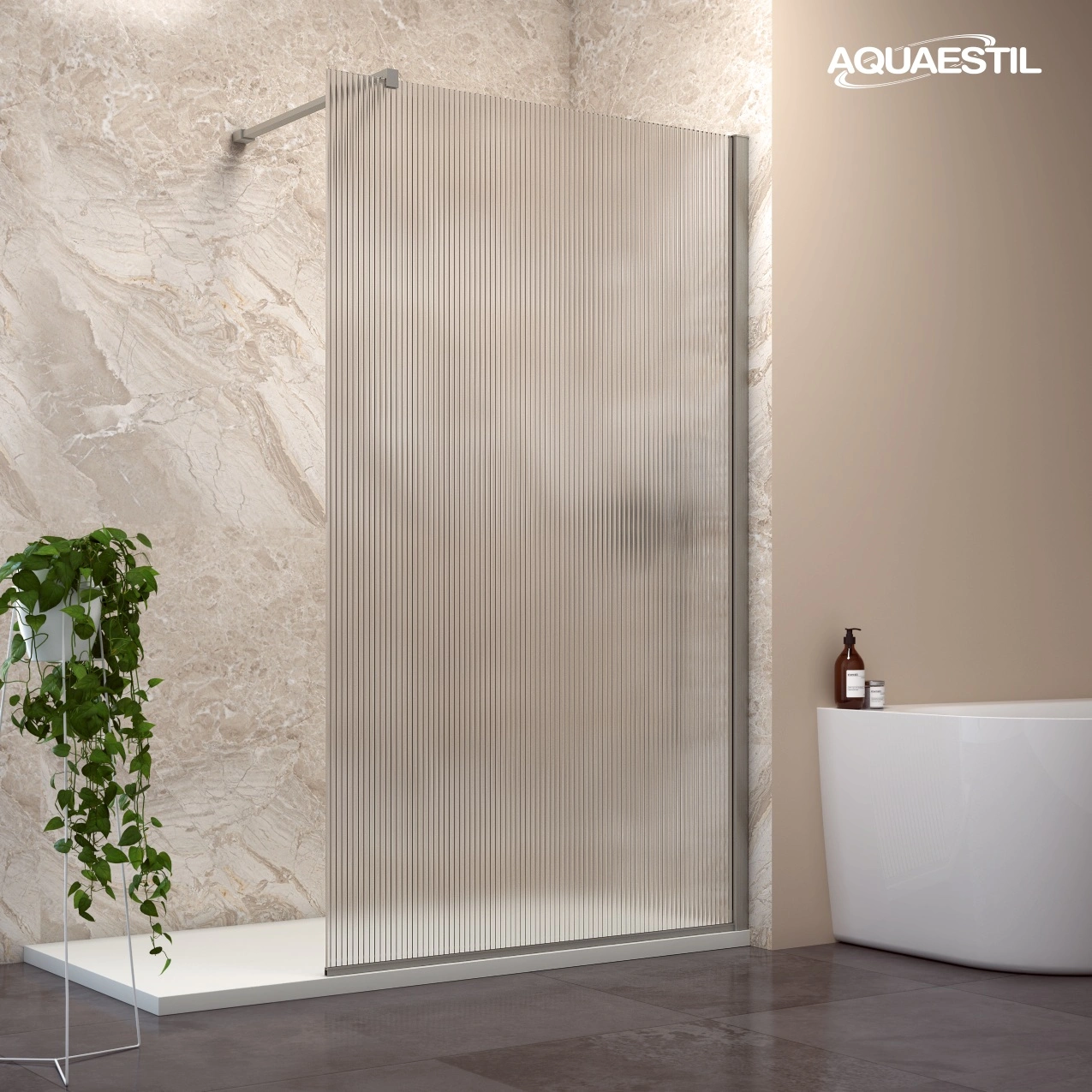 Zenith Wall / brushed nickel profiles / fluted glass