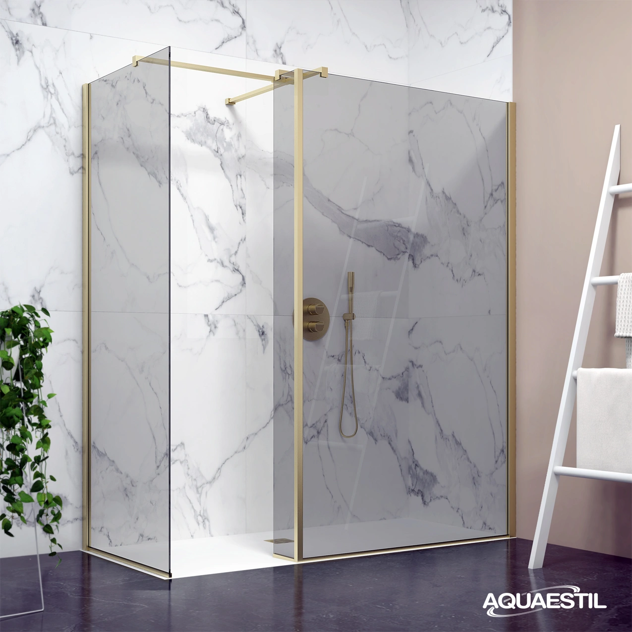 Zenith Wall +L +W / profili oro / vetro grigio