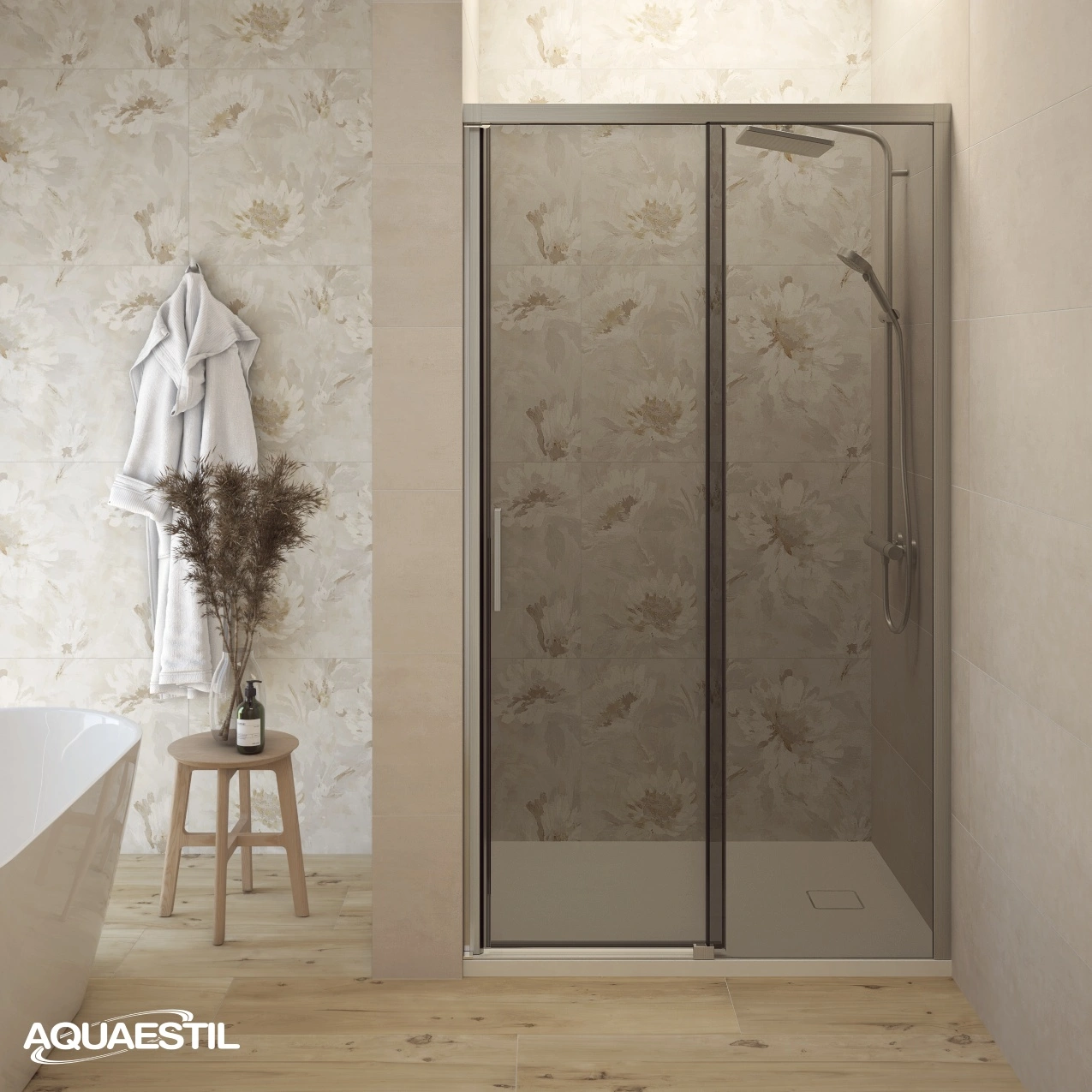 Harmony D für Nische (rechts) / gebürstetes Nickel Profile / graues Glas