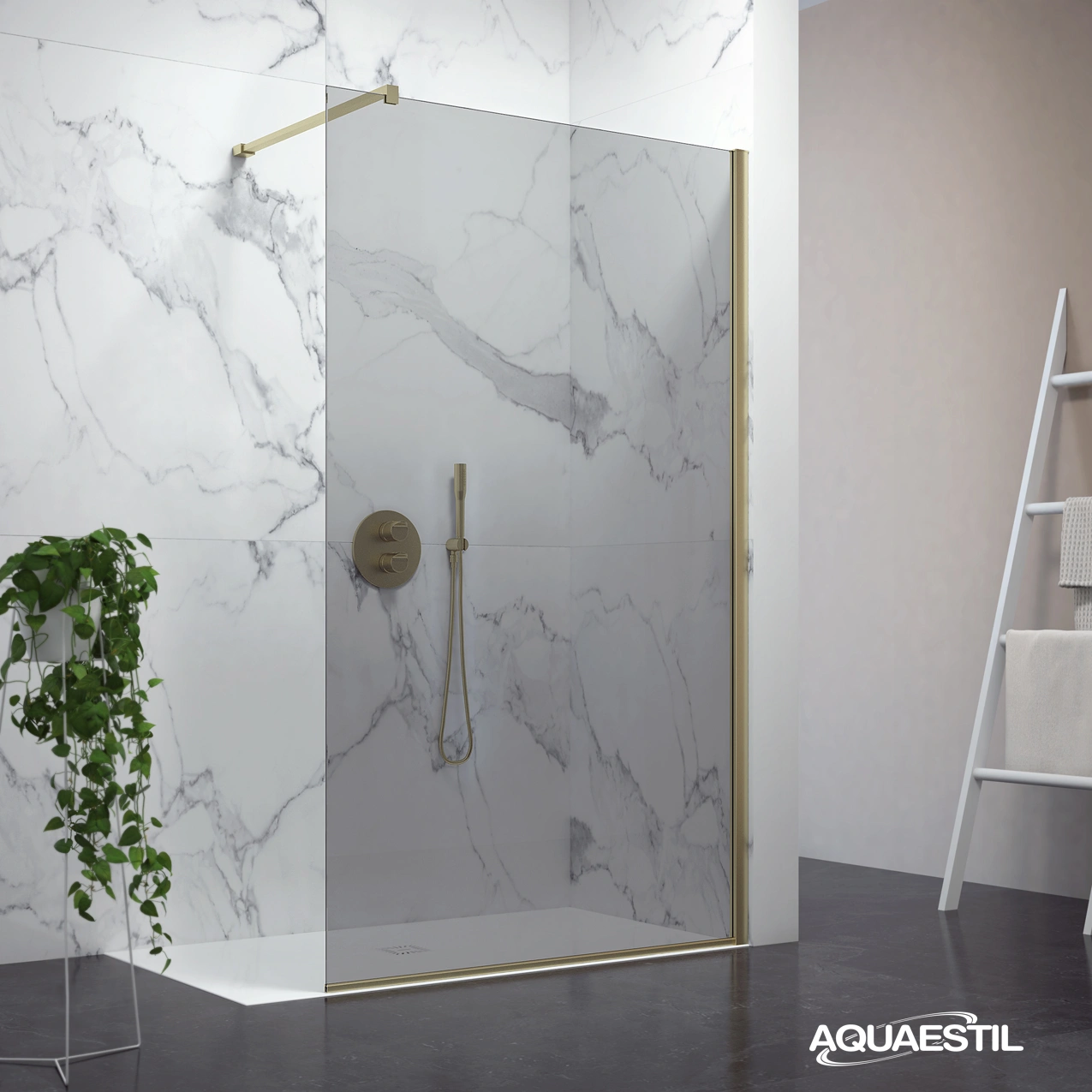 Zenith Wall / gold profiles / gray glass