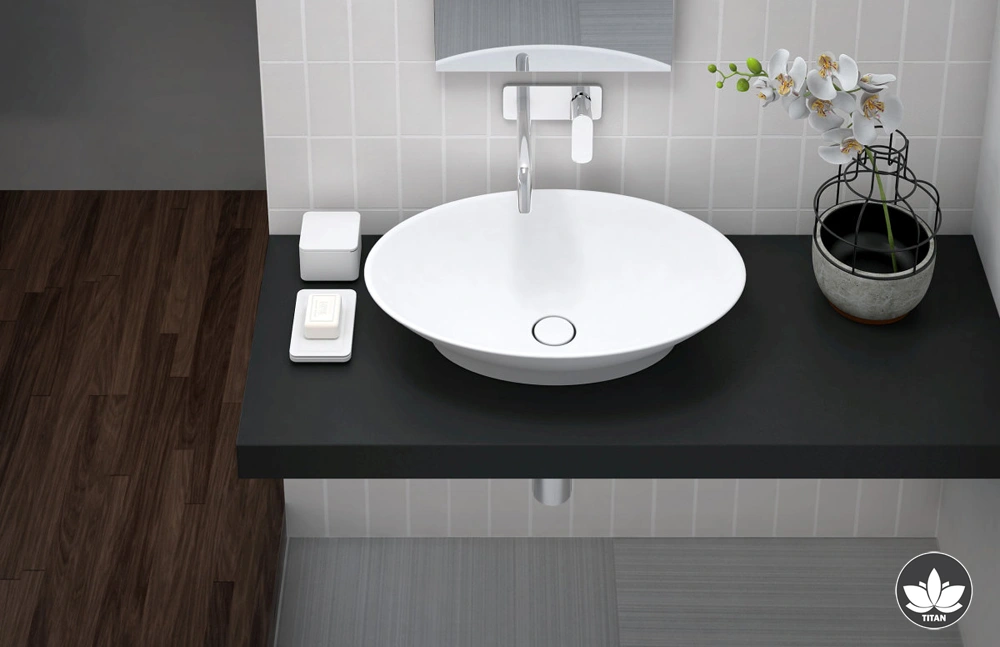 Washbasin TITAN Oval - countertop / White matte