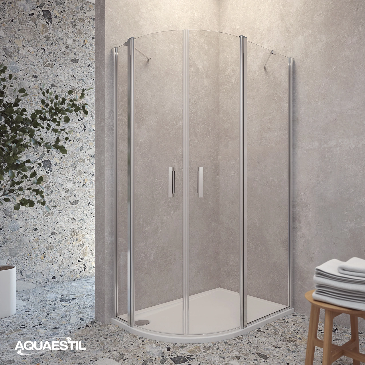 Mars semicircolare asimmetrico / profili silver / vetro trasparente