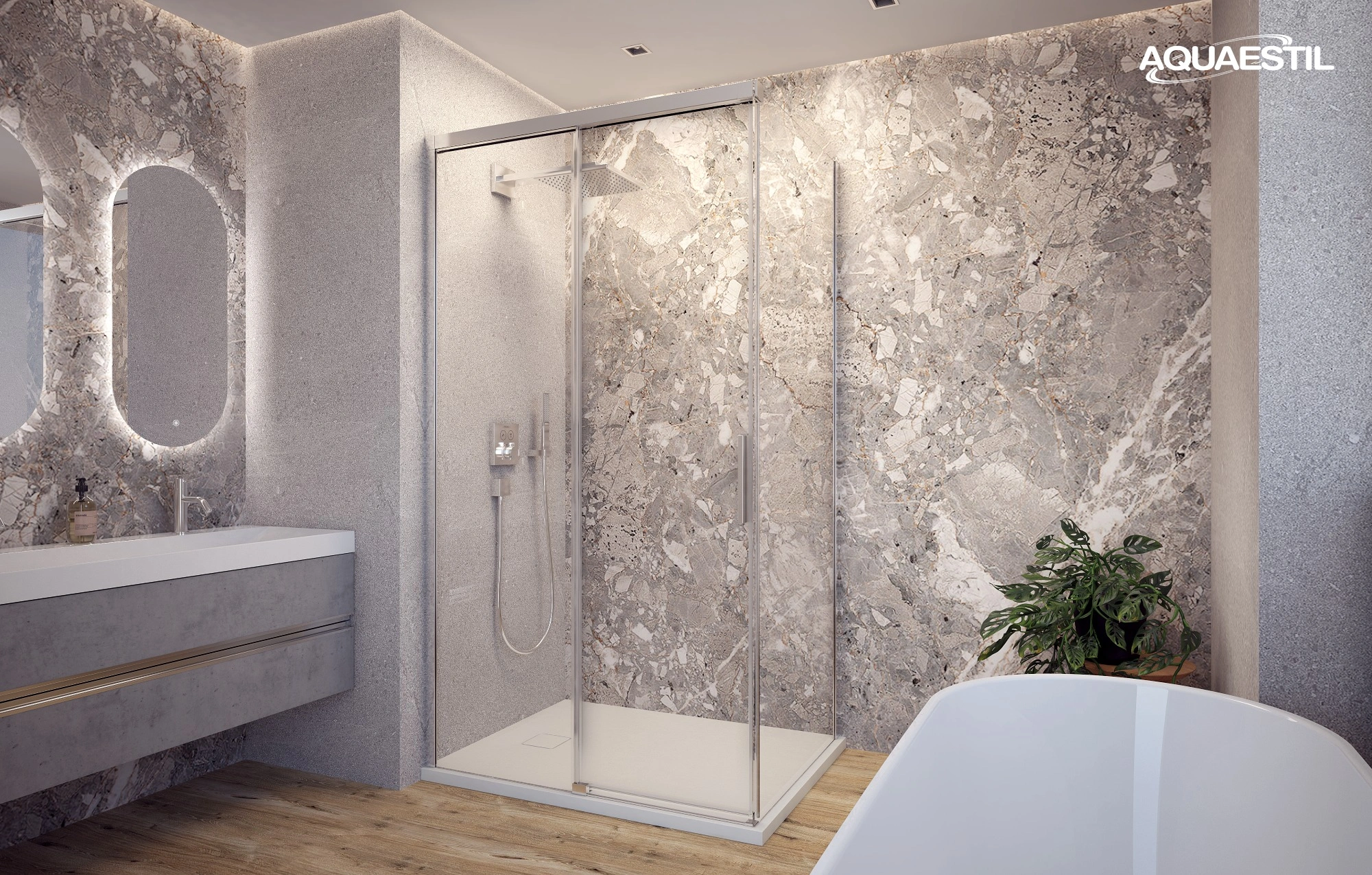 Harmony D+W (links) / silberne Profile / transparentes Glas