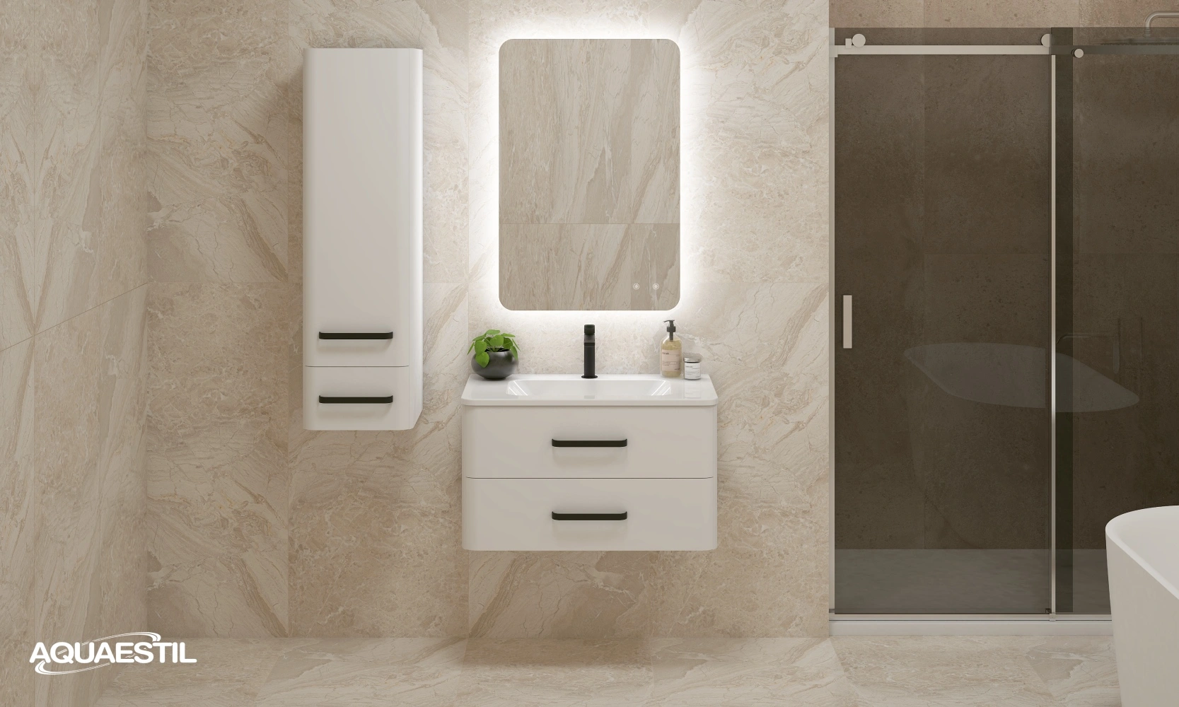 Charm / white matte / maniglie nero opaco