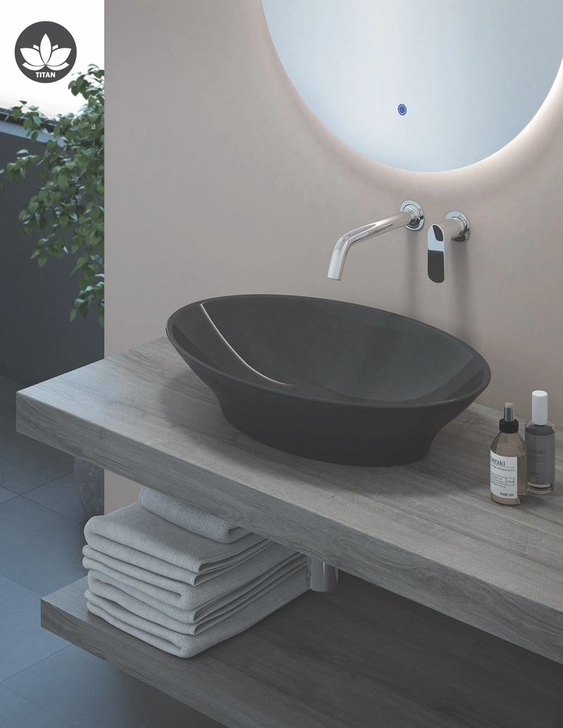 Washbasin TITAN Oval - countertop / Black glossy