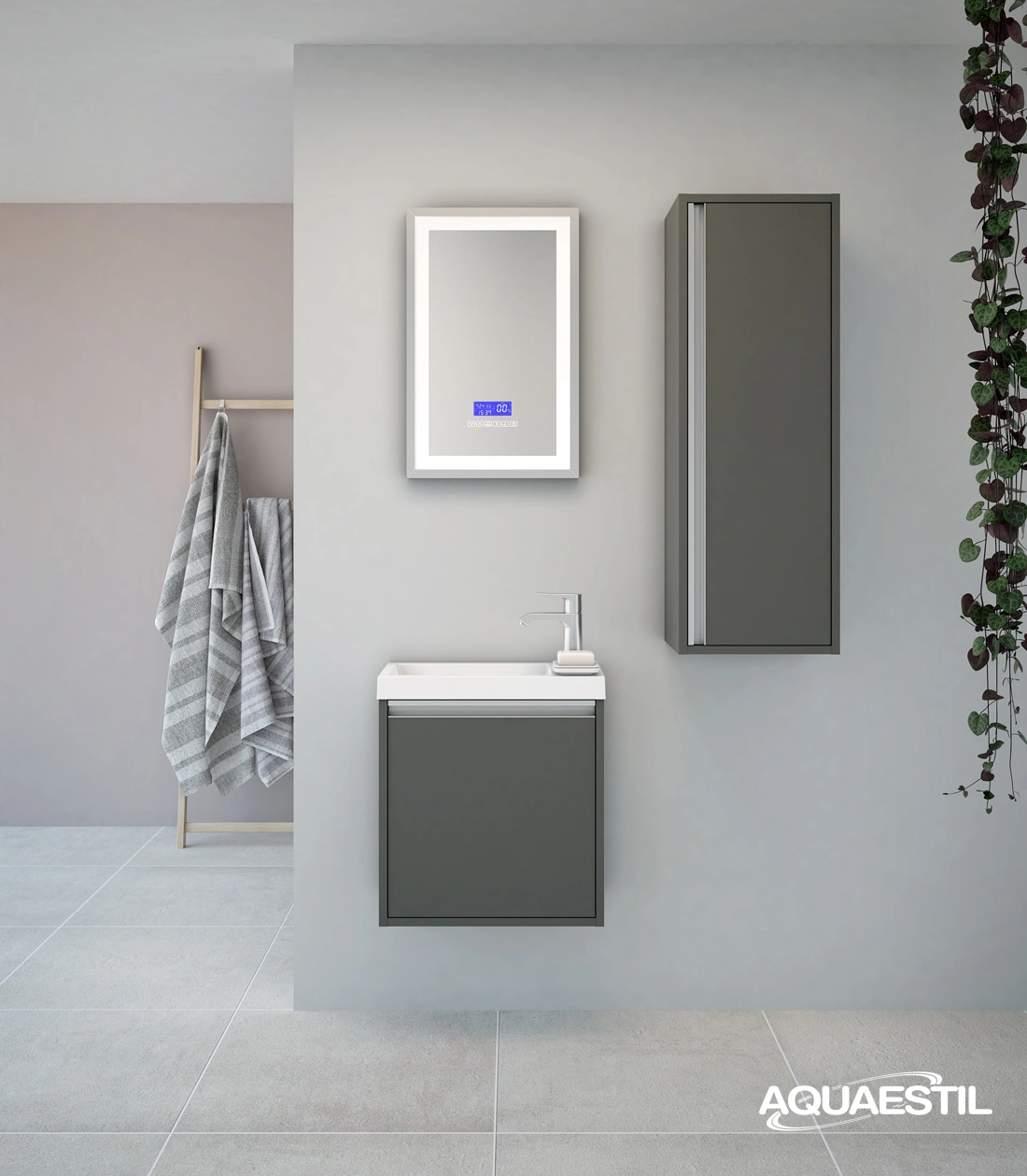 CONNECT / composizione I / diamond grey / maniglie argento / 50+35 cm