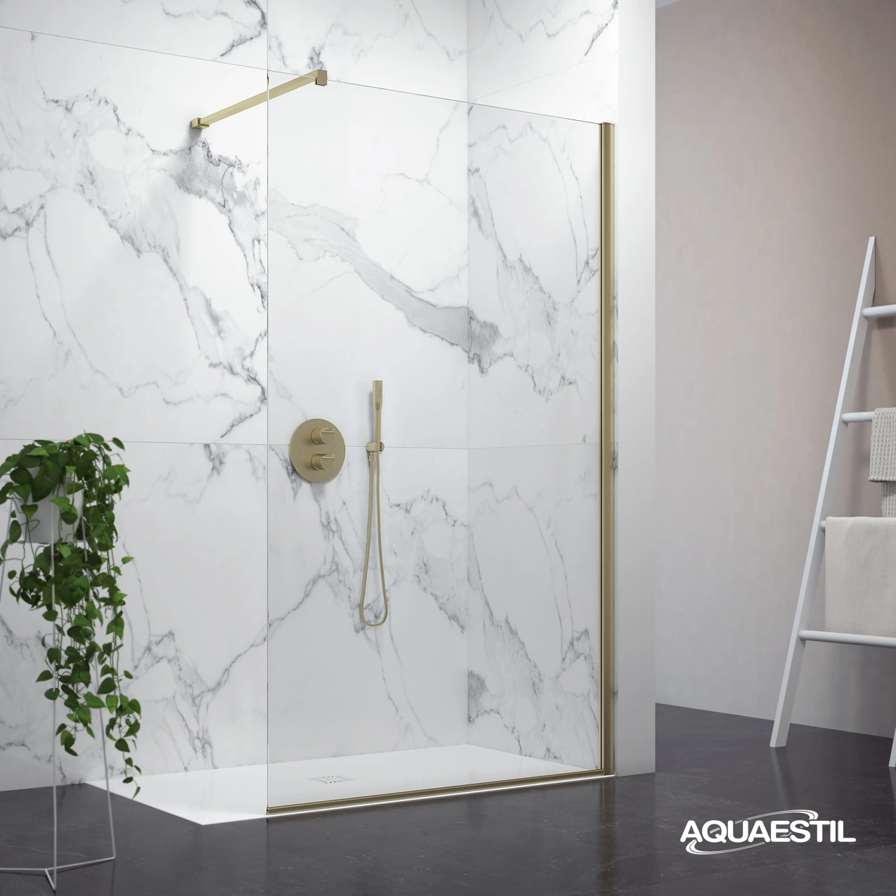 Zenith Wall / gold profiles / transparent glass