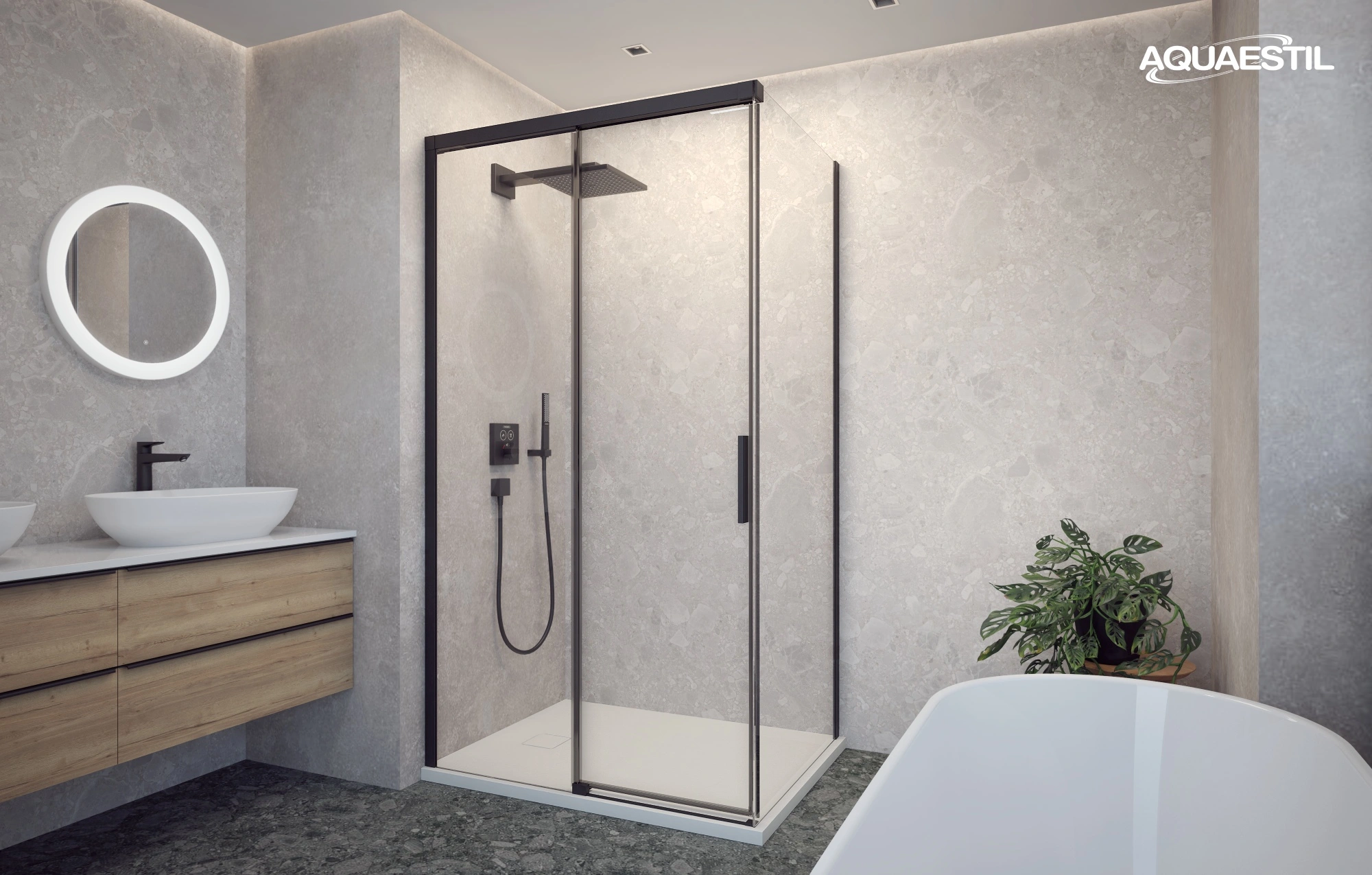 Harmony D+W (links) / schwarze Profile / transparentes Glas