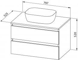 Vanity unit STELLA TOP 80 with countertop ceramic washbasin, 2 shelves